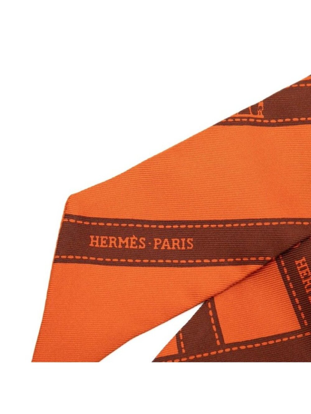 Hermes Twilly Bolduc Pattern Scarf Orange Brown Silk - Picture 3 of 5